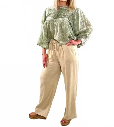 Scandal Italy Linen Shimmer Straight Leg Pants In Beige In Multi