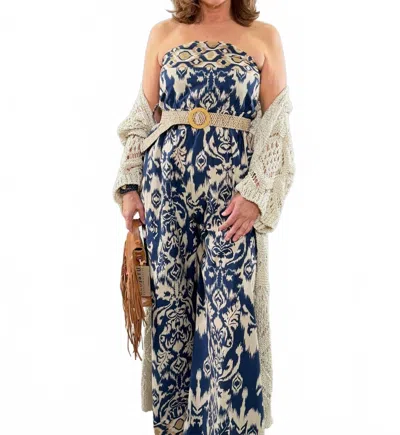 Scandal Italy Patterned Wide Leg Jumpsuit In Blue In Yellow