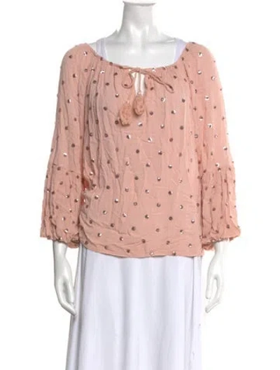 Pre-owned Scandal Italy Printed Tie Neck Blouse In Pink