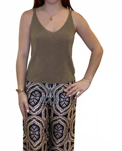 Scandal Italy Shimmer Knit V-neck Camisole In Green In Blue