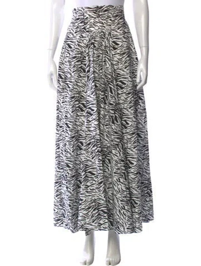 Pre-owned Scanlan Theodore Animal Print Long Skirt In White