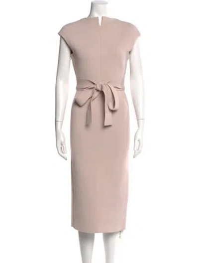Pre-owned Scanlan Theodore Bateau Neckline Midi Length Dress In Neutral