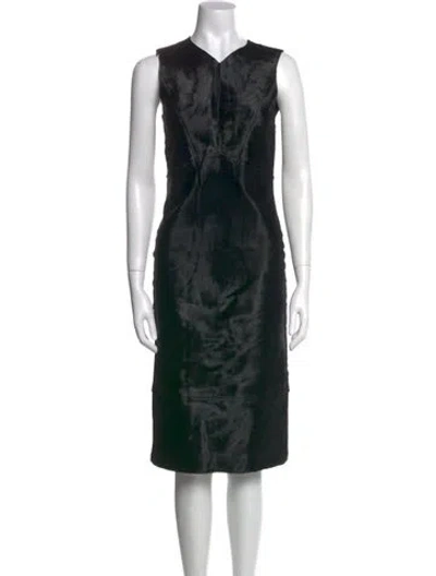 Pre-owned Scanlan Theodore Calf Hair Midi Length Dress In Black
