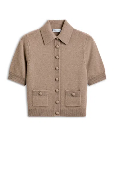 Scanlan Theodore Cashmere Short Sleeve Cardigan In Brown