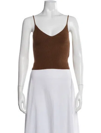 Pre-owned Scanlan Theodore Cashmere V-neck Crop Top In Brown