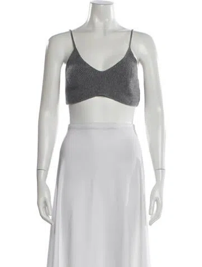 Pre-owned Scanlan Theodore Cashmere V-neck Crop Top In Gray