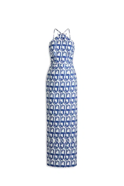 Scanlan Theodore Chain Print Long Dress In Blue