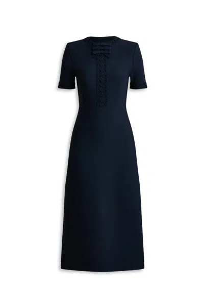 Scanlan Theodore Crepe Knit Bow Dress In Blue