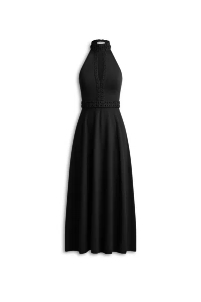 Scanlan Theodore Crepe Knit Daisy Sleeveless Dress In Black