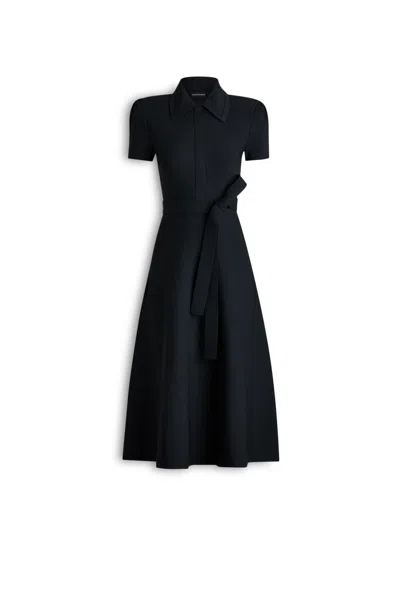 Scanlan Theodore Crepe Knit Gather Sleeve Collar Dress In Black