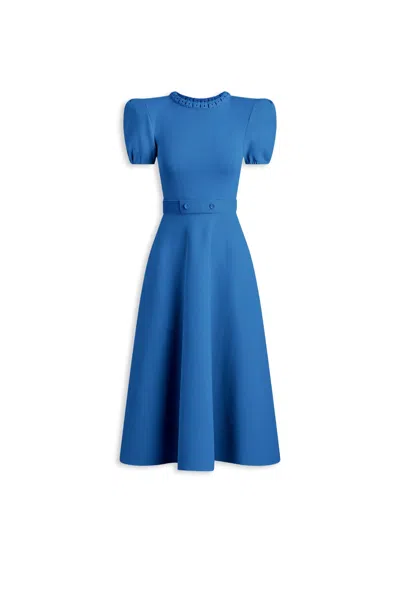 Scanlan Theodore Crepe Knit Gather Sleeve Dress In Blue