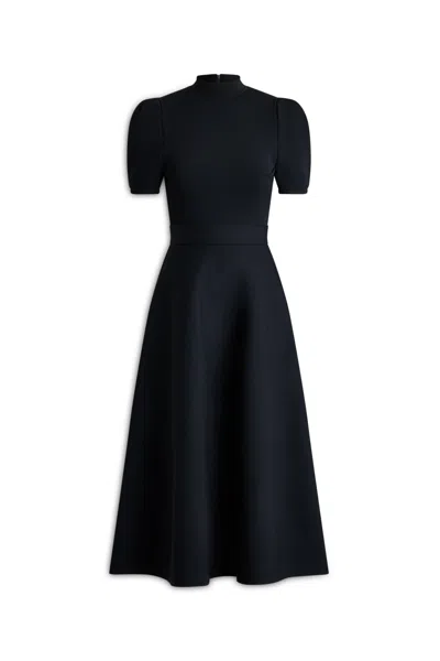 Scanlan Theodore Crepe Knit Gather Sleeve Dress In Black