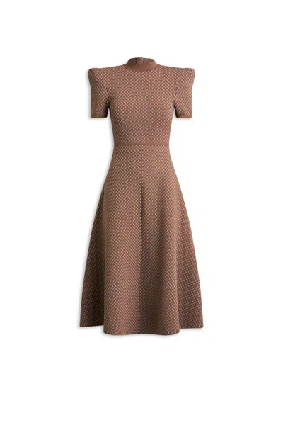 Scanlan Theodore Crepe Knit Gather Sleeve Dress In Brown