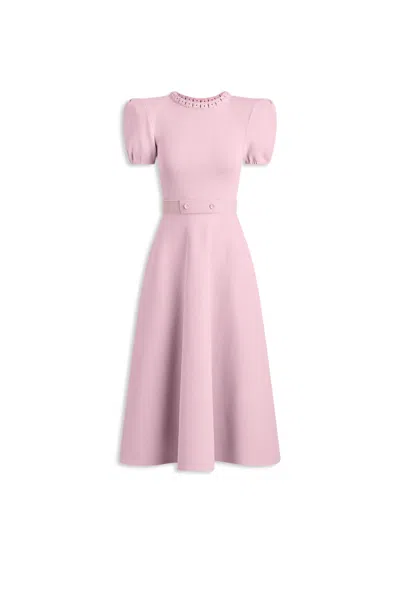 Scanlan Theodore Crepe Knit Gather Sleeve Dress In Pink
