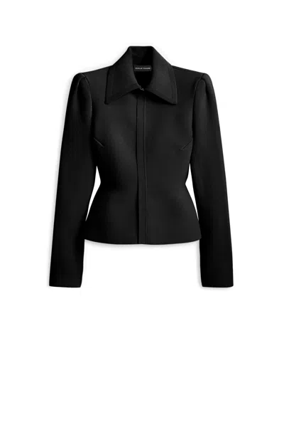 Scanlan Theodore Crepe Knit Peplum Collar Jacket In Black