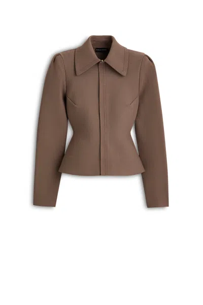 Scanlan Theodore Crepe Knit Peplum Collar Jacket In Brown