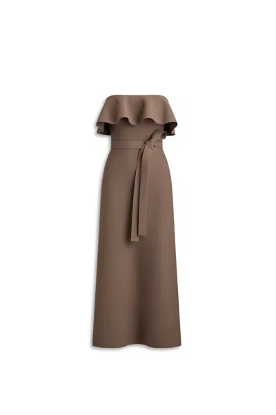 Scanlan Theodore Crepe Knit Ruffle Strl Dress In Brown