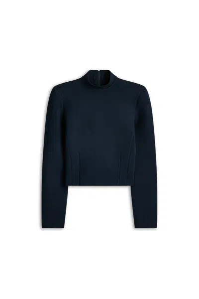 Scanlan Theodore Crepe Knit Shoulder Pad Top In Blue