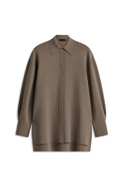 Scanlan Theodore Crepe Knit Tie Shirt In Brown