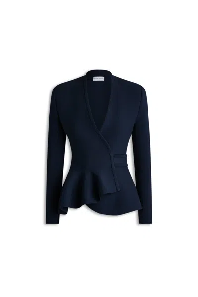 Scanlan Theodore Crepe Knit Wrap Jacket In Navy