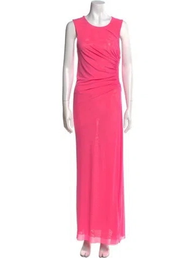 Pre-owned Scanlan Theodore Crew Neck Long Dress In Pink