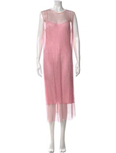 Pre-owned Scanlan Theodore Crew Neck Long Dress In Pink