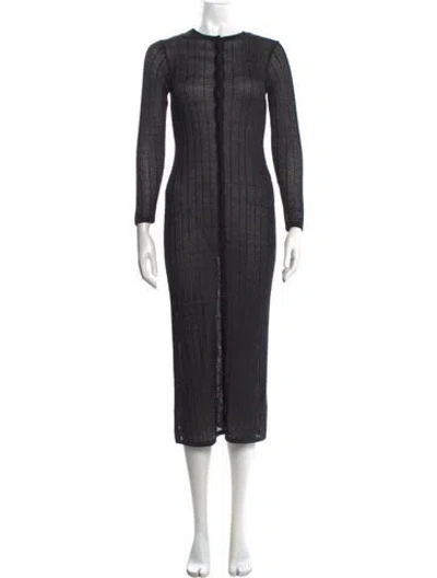 Pre-owned Scanlan Theodore Crew Neck Midi Length Dress In Black