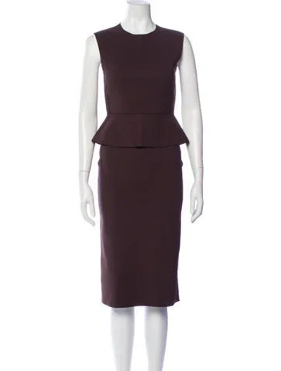 Pre-owned Scanlan Theodore Crew Neck Midi Length Dress In Brown