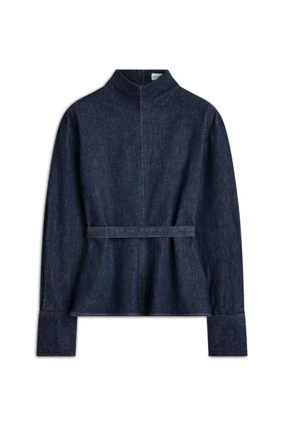 Scanlan Theodore Denim Funnel Neck Top In Blue