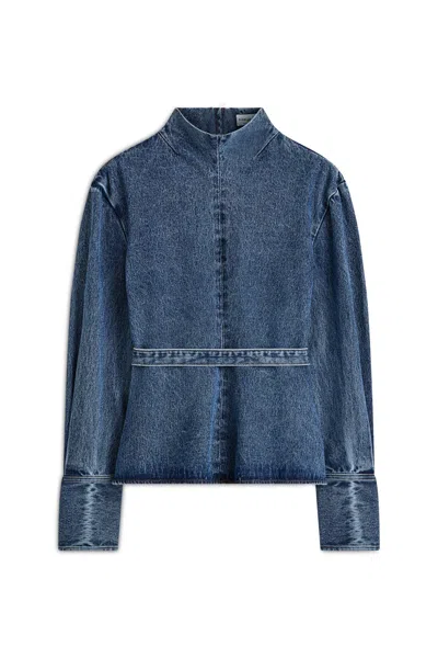 Scanlan Theodore Denim Funnel Neck Top In Blue