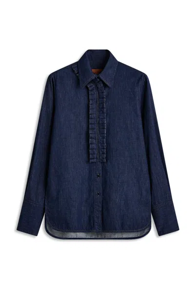 Scanlan Theodore Denim Ruffle Shirt In Blue