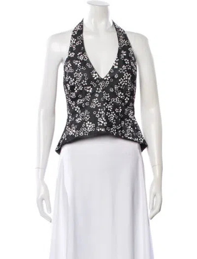 Pre-owned Scanlan Theodore Floral Print Halterneck Top In Black