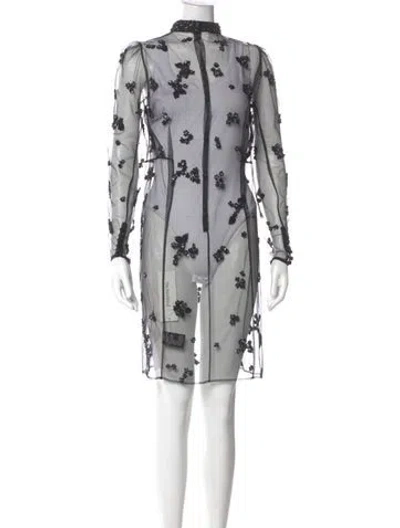 Pre-owned Scanlan Theodore Floral Print Knee-length Dress In Gray