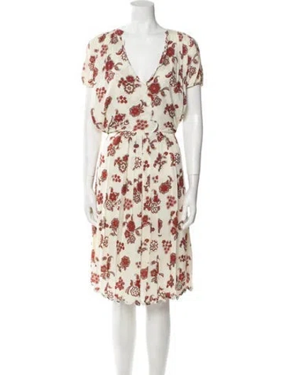 Pre-owned Scanlan Theodore Floral Print Knee-length Dress In Neutral