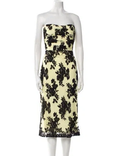 Pre-owned Scanlan Theodore Floral Print Knee-length Dress W/ Tags In Yellow