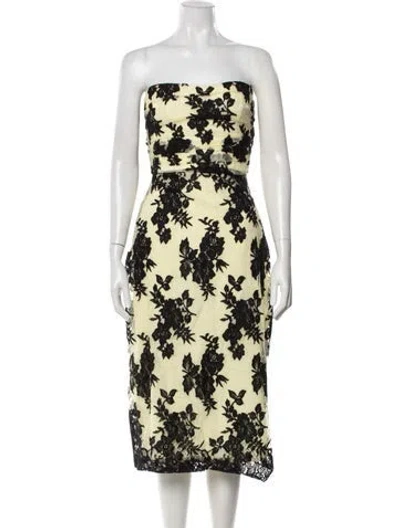 Pre-owned Scanlan Theodore Floral Print Knee-length Dress W/ Tags In Yellow