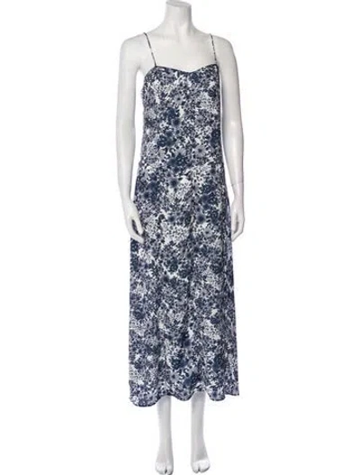 Pre-owned Scanlan Theodore Floral Print Long Dress In Blue