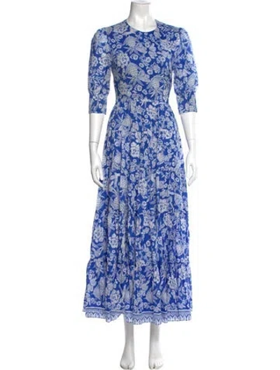 Pre-owned Scanlan Theodore Floral Print Long Dress In Blue