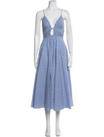 Pre-owned Scanlan Theodore Floral Print Long Dress In Blue