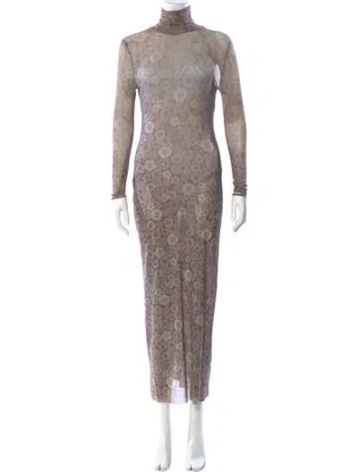 Pre-owned Scanlan Theodore Floral Print Long Dress In Brown