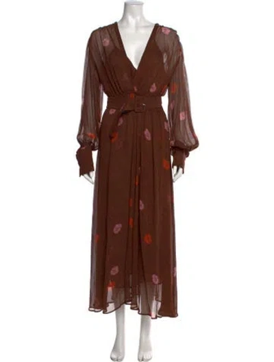 Pre-owned Scanlan Theodore Floral Print Long Dress In Brown