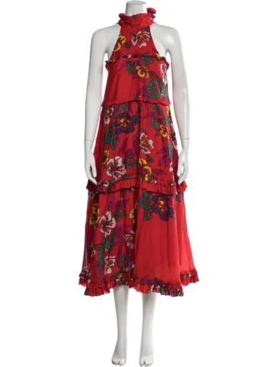 Pre-owned Scanlan Theodore Floral Print Long Dress In Multicolor