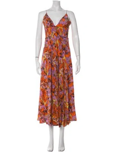 Pre-owned Scanlan Theodore Floral Print Long Dress In Orange
