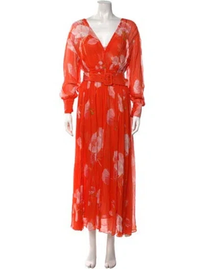 Pre-owned Scanlan Theodore Floral Print Long Dress In Orange