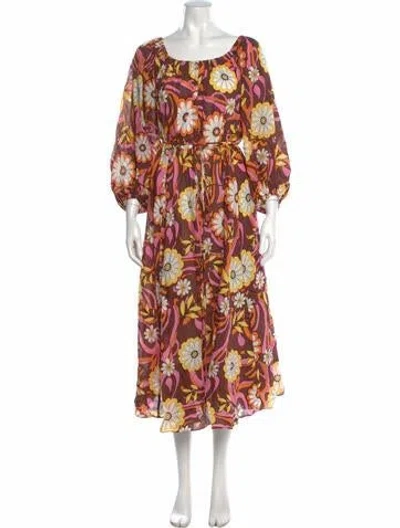 Pre-owned Scanlan Theodore Floral Print Long Dress In Pink