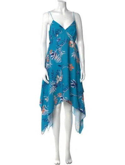 Pre-owned Scanlan Theodore Floral Print Long Dress W/ Tags In Blue