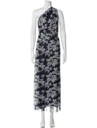 Pre-owned Scanlan Theodore Floral Print Long Dress W/ Tags In Blue