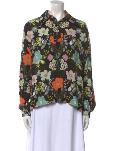 Pre-owned Scanlan Theodore Floral Print Long Sleeve Blouse In Multi