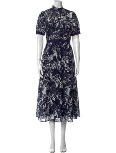 Pre-owned Scanlan Theodore Floral Print Midi Length Dress In Blue