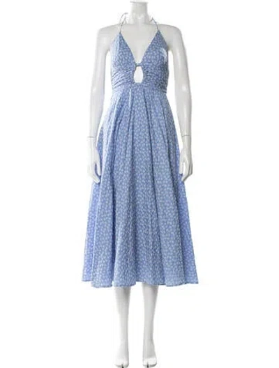 Pre-owned Scanlan Theodore Floral Print Midi Length Dress In Blue